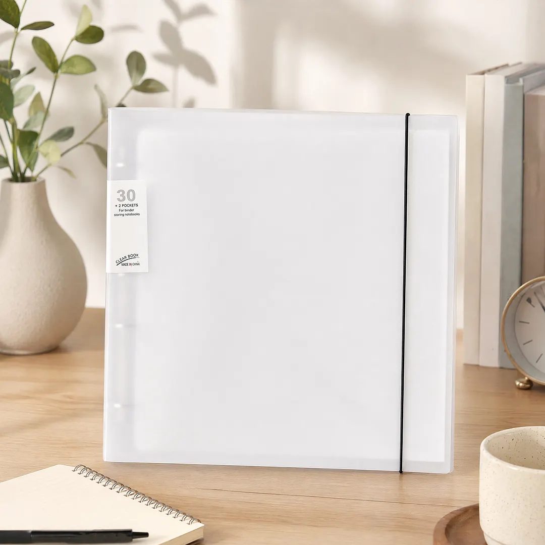 Ring Binder File Folder with Snap Button&50Pcs Inner Pages Transparent Refillable Organizer Waterproof Loose Leaf Sheet Protector for Enhanced Document Organization