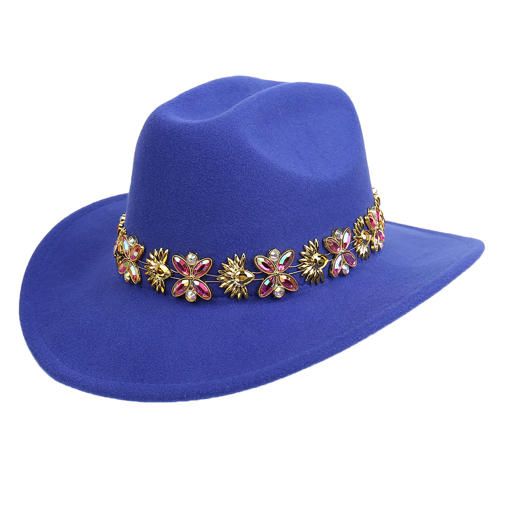 Elegant Jazz Minimalist Western-Style Cowboy Hat with Chain Accessories