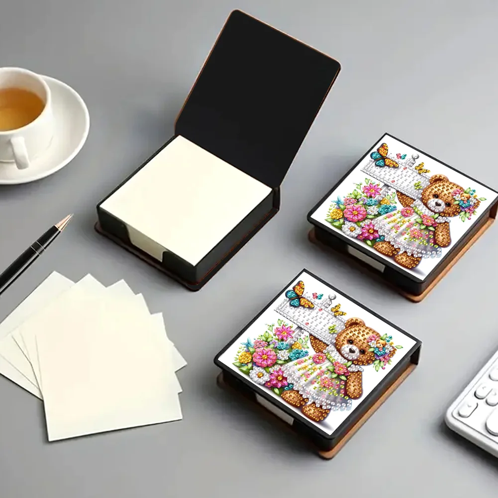 PU Bear Diamond Painting Notecard Box with 160 Sheets of Paper for Adults