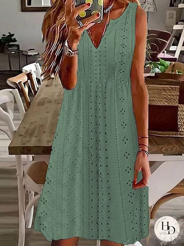 Sleeveless Cotton Linen Midi Dress for Women