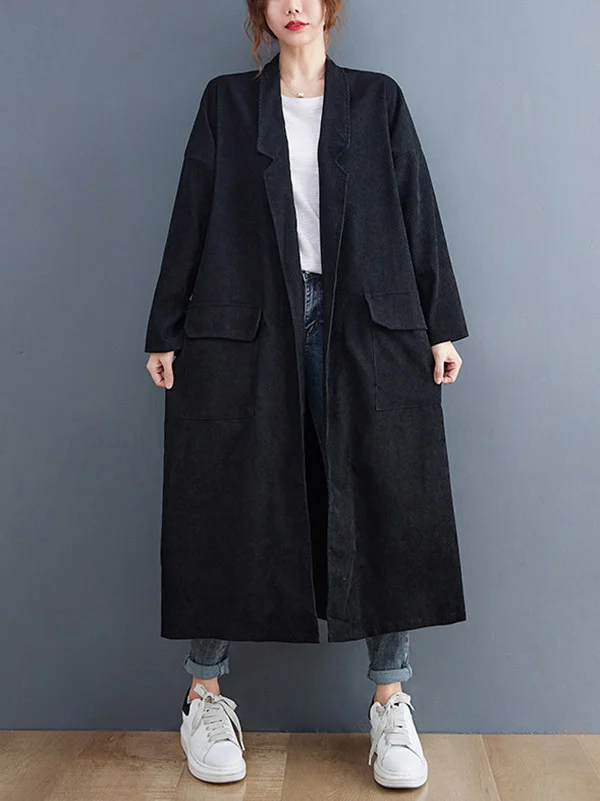 Vintage With Pocket Loose Solid Color Trench Coat