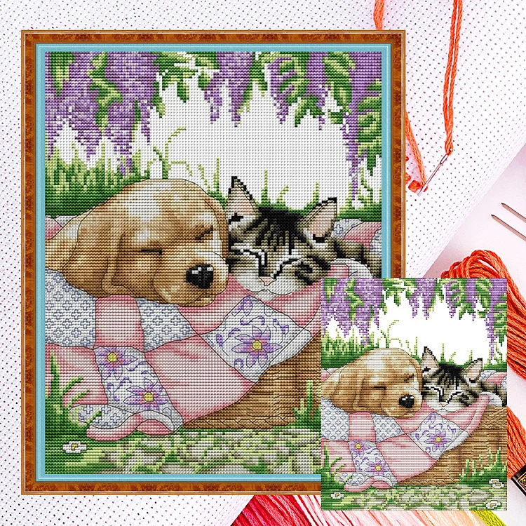 Joy Sunday-Sleeping Cat And Dog (28*33cm) 14CT Counted Cross Stitch gbfke