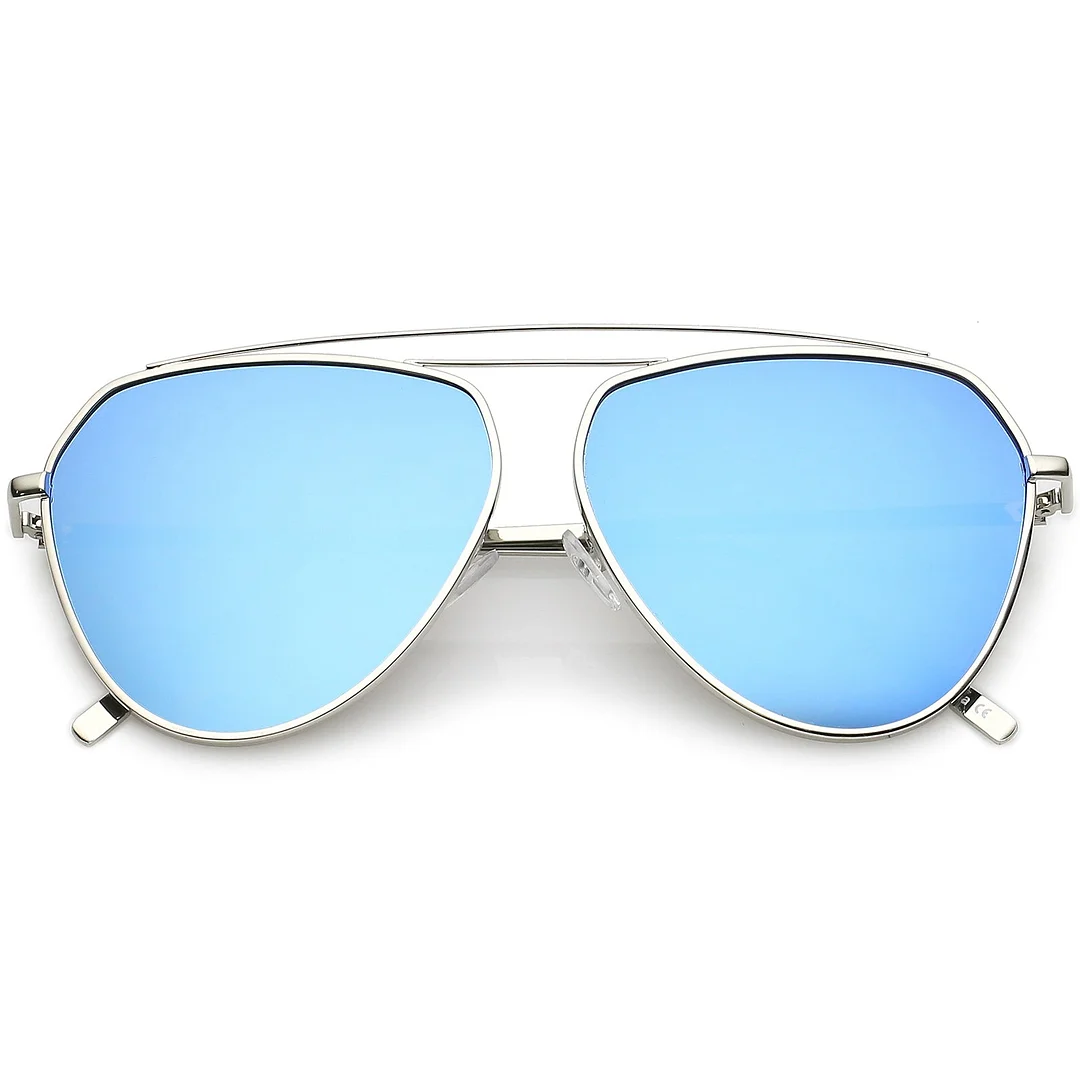 Oversize Metal Aviator glasses Curved Crossbar Colored Mirror Flat Lens 59mm