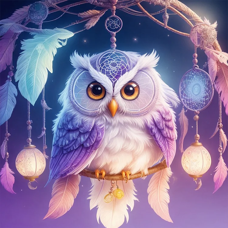 Full Round Diamond Painting - Owl Dream Catcher 30*30CM