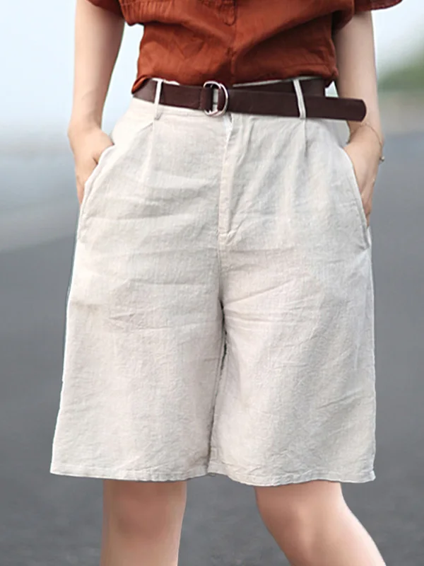 Casual Cotton Blend Solid Column Wide Leg Shorts