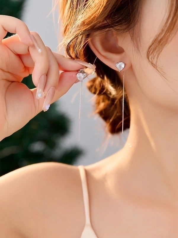 1 Pair Fairy Style Casual Heart Shape Solid Color Inlay Copper Zircon Drop Earrings