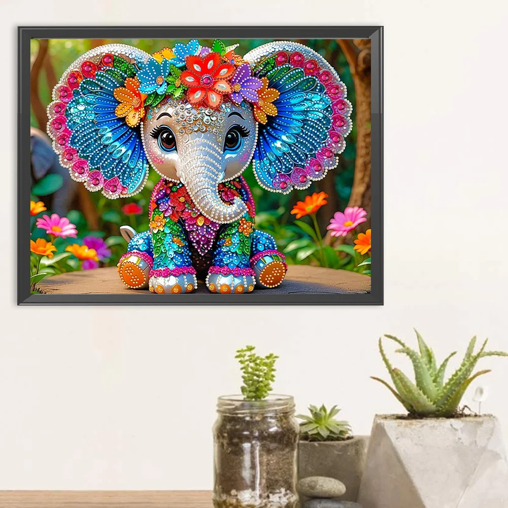 Diamond Painting - Partial Special Shaped Drill - Flower Elephant(Canvas|40*30cm)