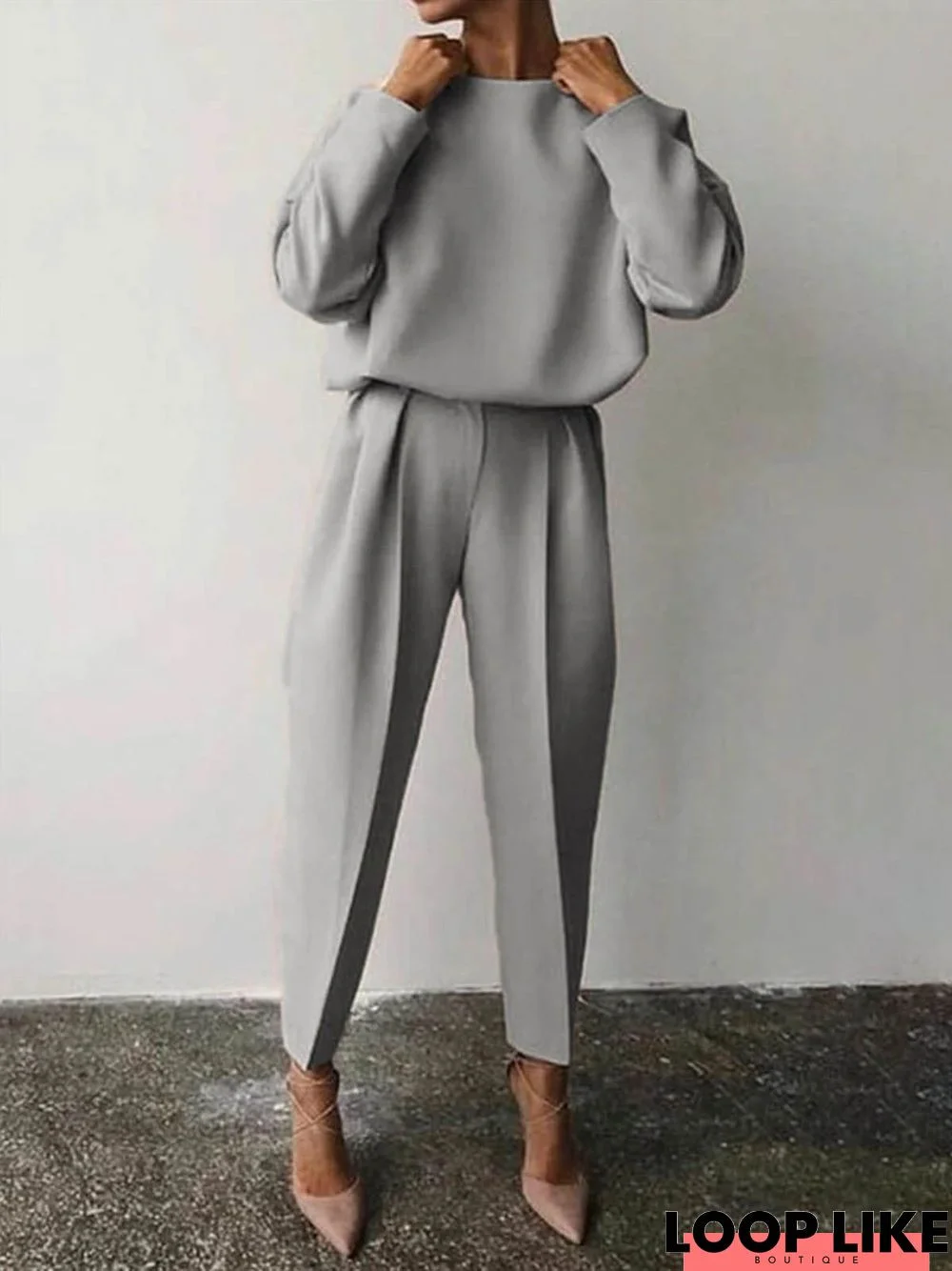 Simple Plain Two Piece Pants Set