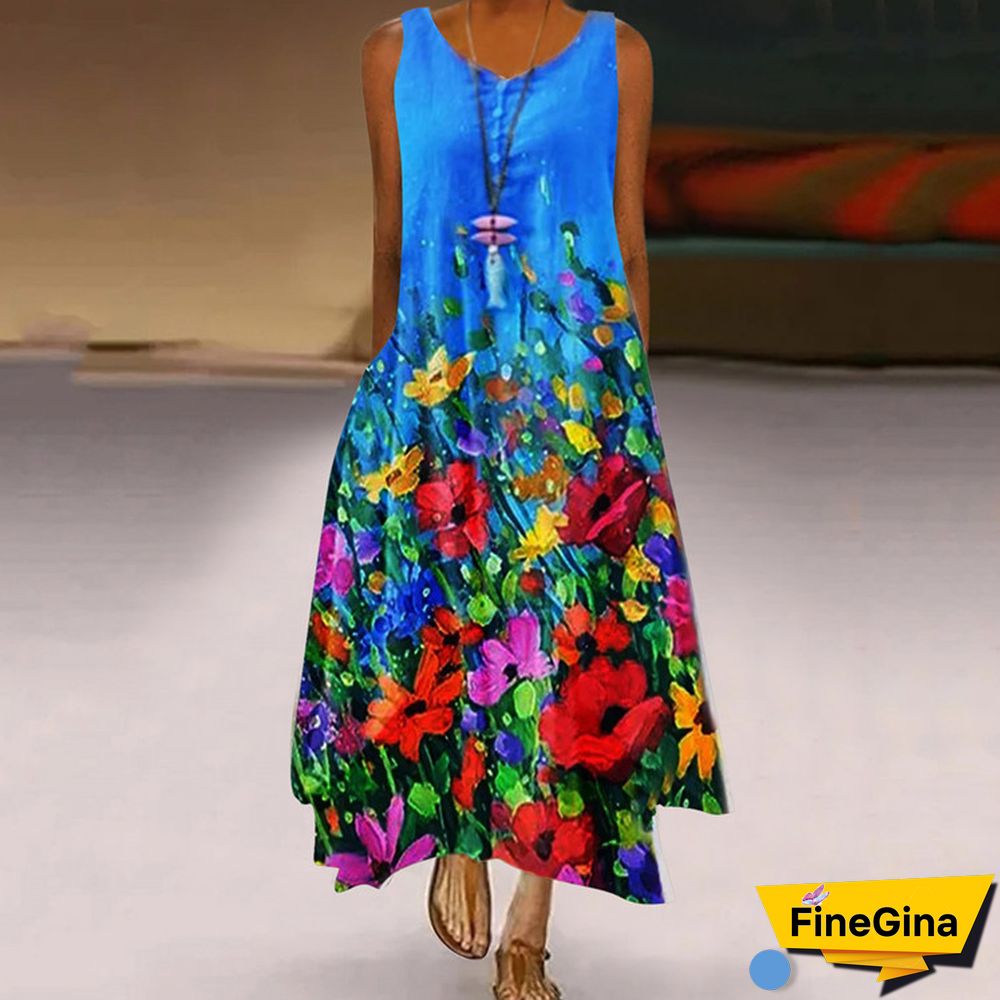 Printed Flower Sleeveless Dress Girl