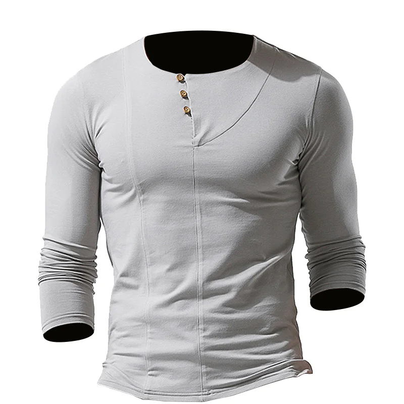 Men's Solid Color Button Henley Shirt