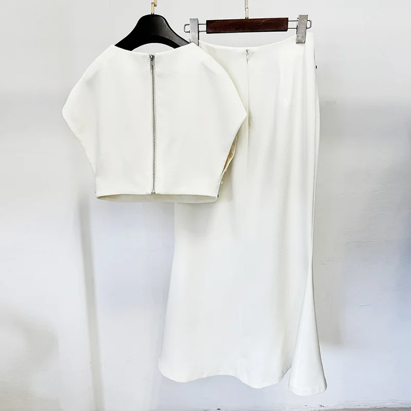 Nigikala Nigikala New Star Fashion Heavy Industry Shell Nails Set With Short Top Fishtail Half Skirt Set