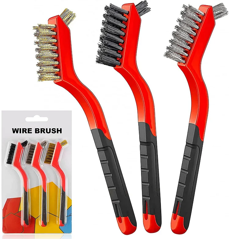 Wire Brush Set,Nylon+Brass+Stainless Steel Bristles Brush,7" Handle Rust Removal Tools for Deep Cleaning Welding Slag,Dirt,Stain