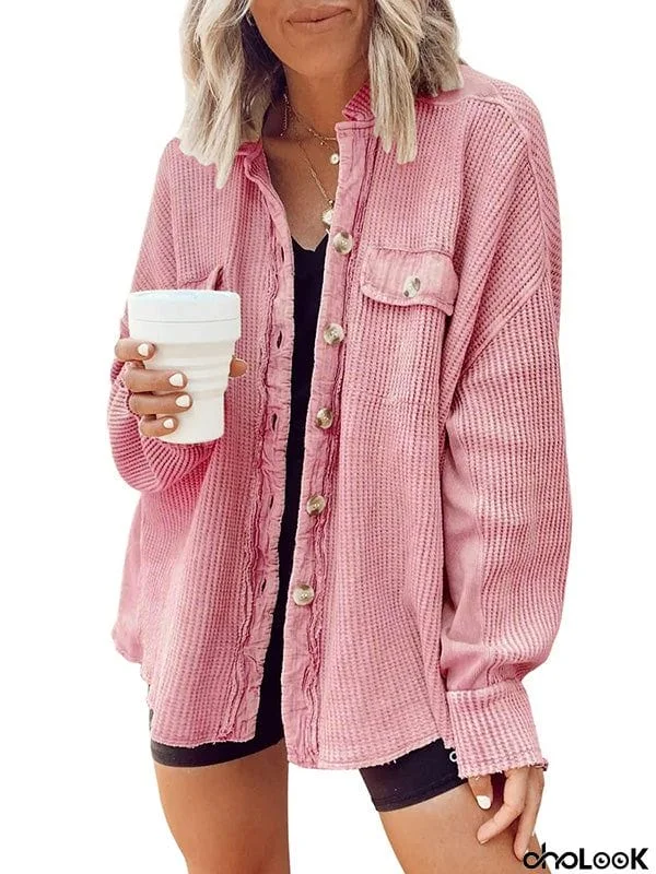 Vintage Loose Irregular Solid Color  With Pockets Jackets