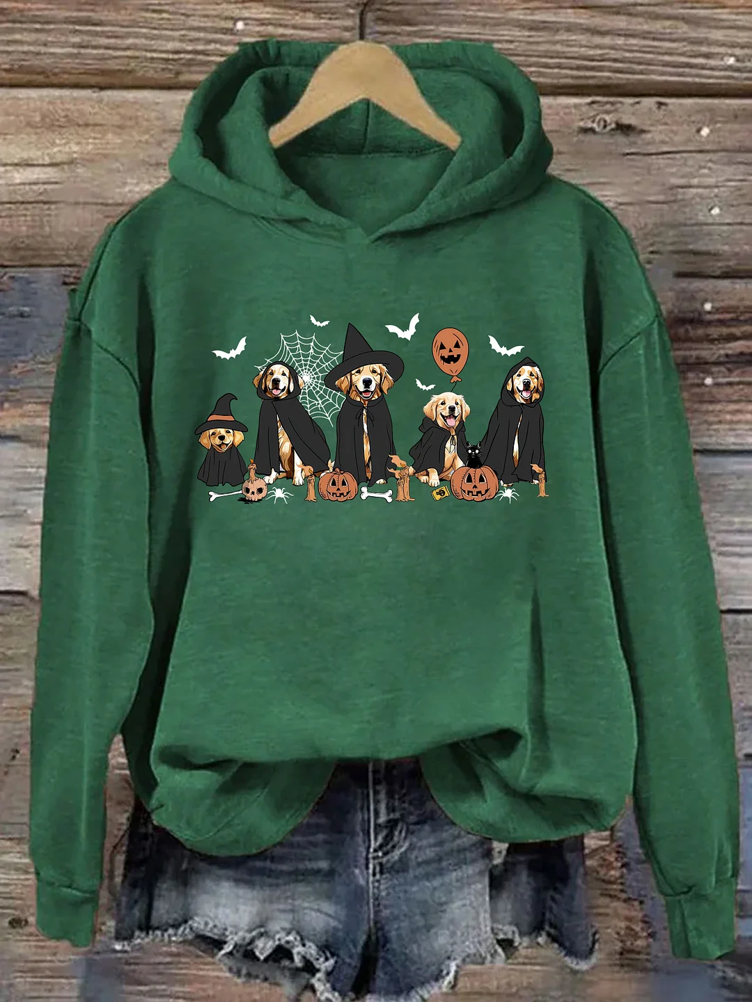 Ghost And Witch Golden Retriever Halloween Hoodie