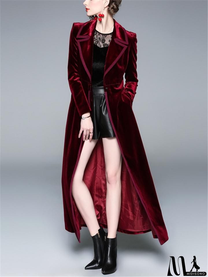 MidiSono - Women's Elegant Long Corduroy Coat Maxi Windbreaker