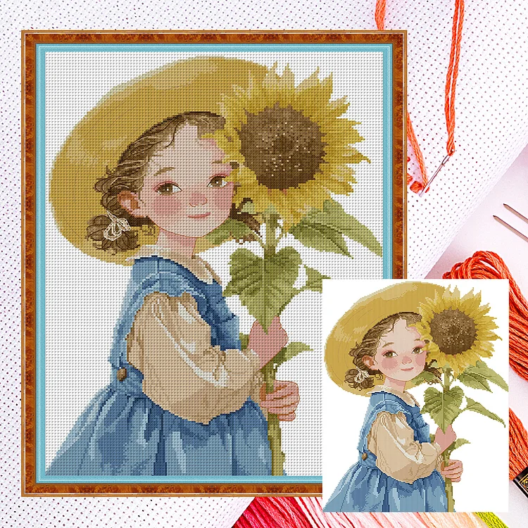 Joy Sunday-Take Sunflower Girl (40*51cm) 14CT Counted Cross Stitch gbfke