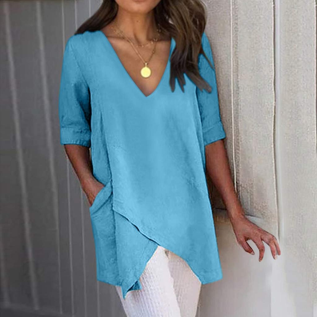V Neck Short Sleeve Puffy Asymmetrical Shirt