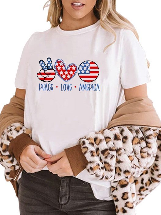 Crew Neck Cotton-Blend Printed Short Sleeve Shirts & Tops