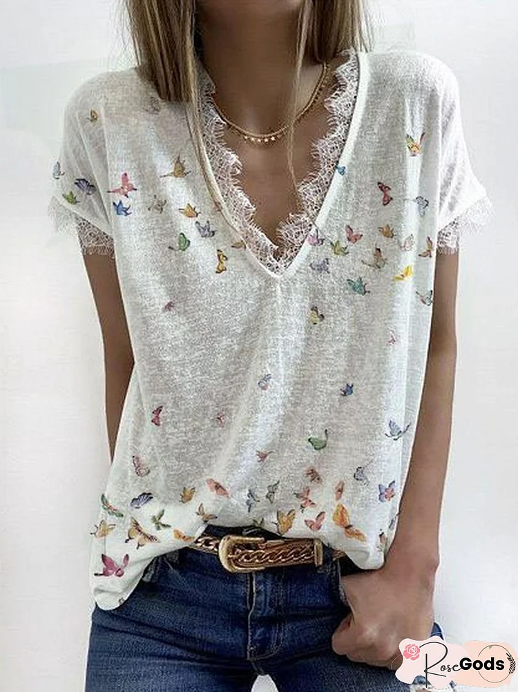 Butterfly Short Sleeve Casual Shift T-Shirt