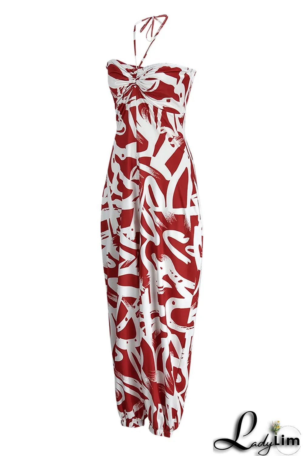 Blue Fashion Sexy Casual Print Backless Strapless Regular Jumpsuits
