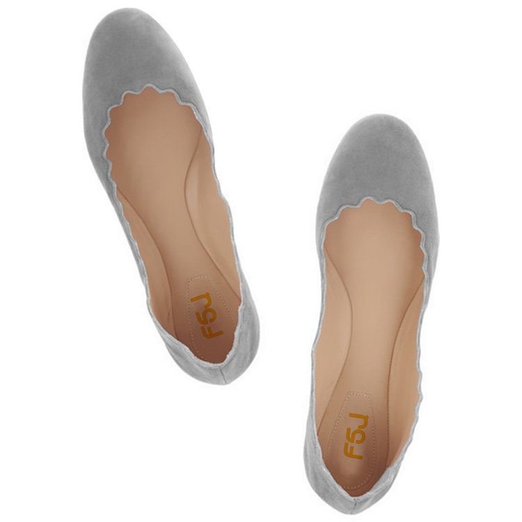 Grey Suede Round Toe Flats Casual Shoes for Women |FSJ Shoes