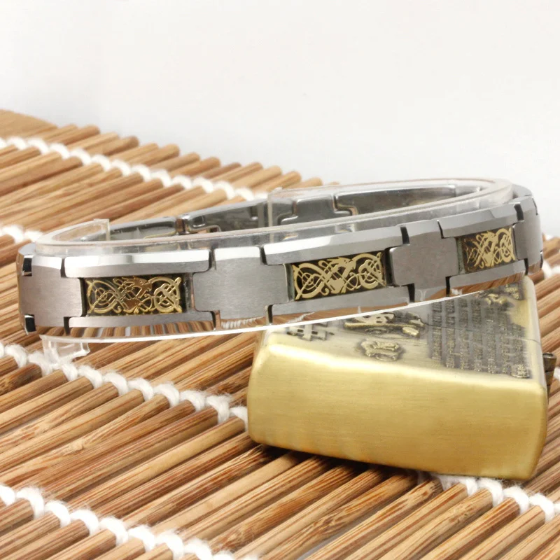 Women's Or Men's Unisex 220mm Celtic Dragon Knot Tungsten Carbide Hologram Bracelets with Fashion Link Chain Bangle Jewelry Gifts For Mens And Womens