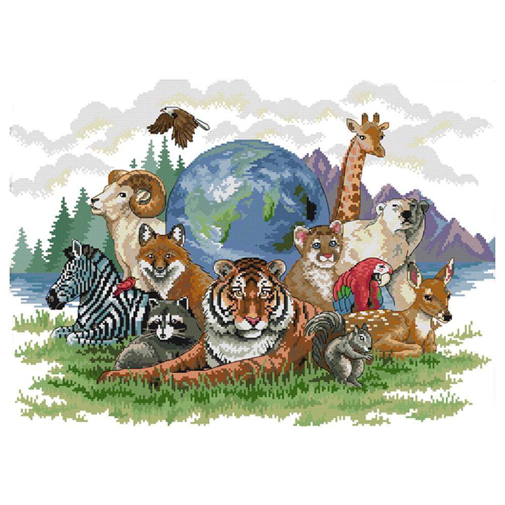 

Animal World - 14CT Stamped Cross Stitch - 55*42cm, 501 Original