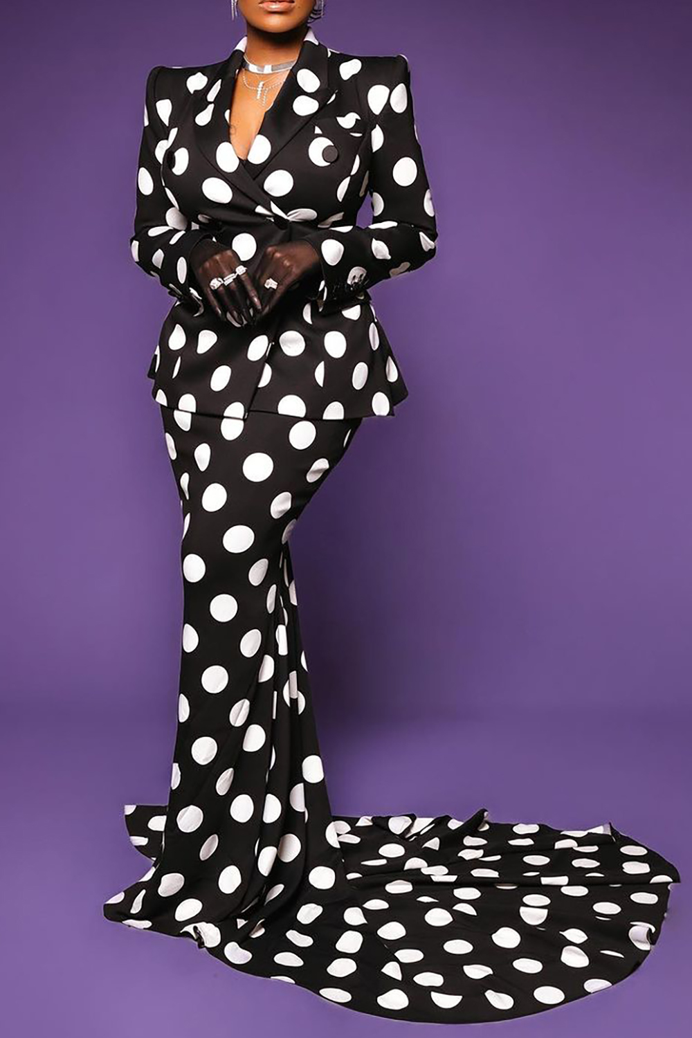 Plus Size Evening Skirts Elegant Black Polka Dot Long Fall Winter Satin Skirts