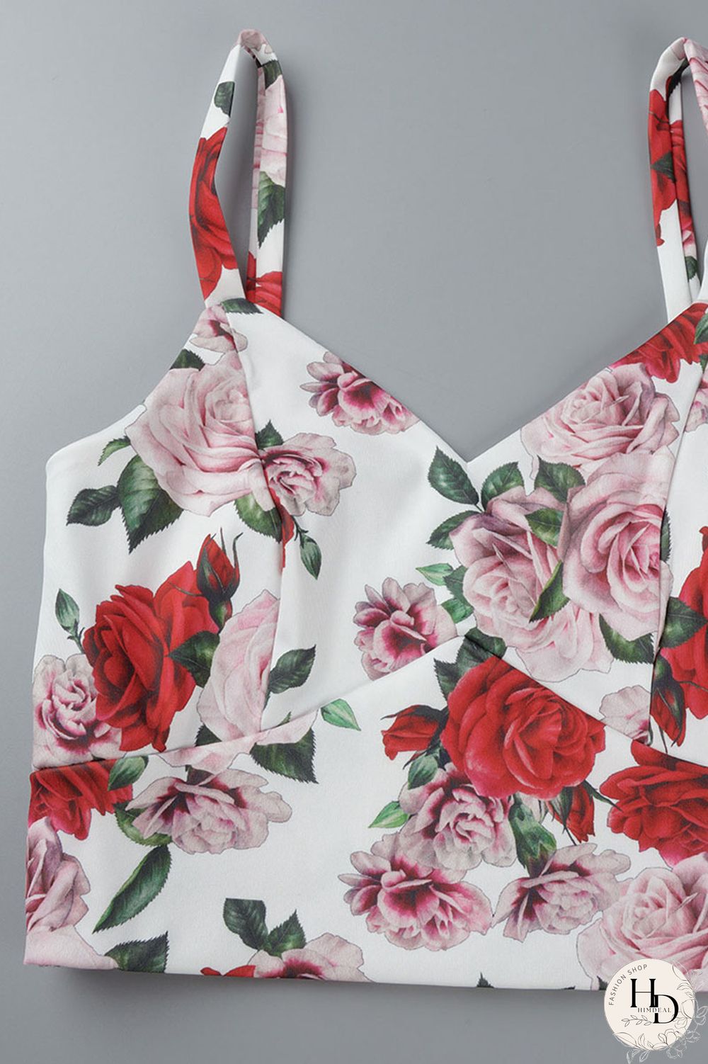 Red Sexy Print Patchwork Spaghetti Strap Sleeveless Two Pieces