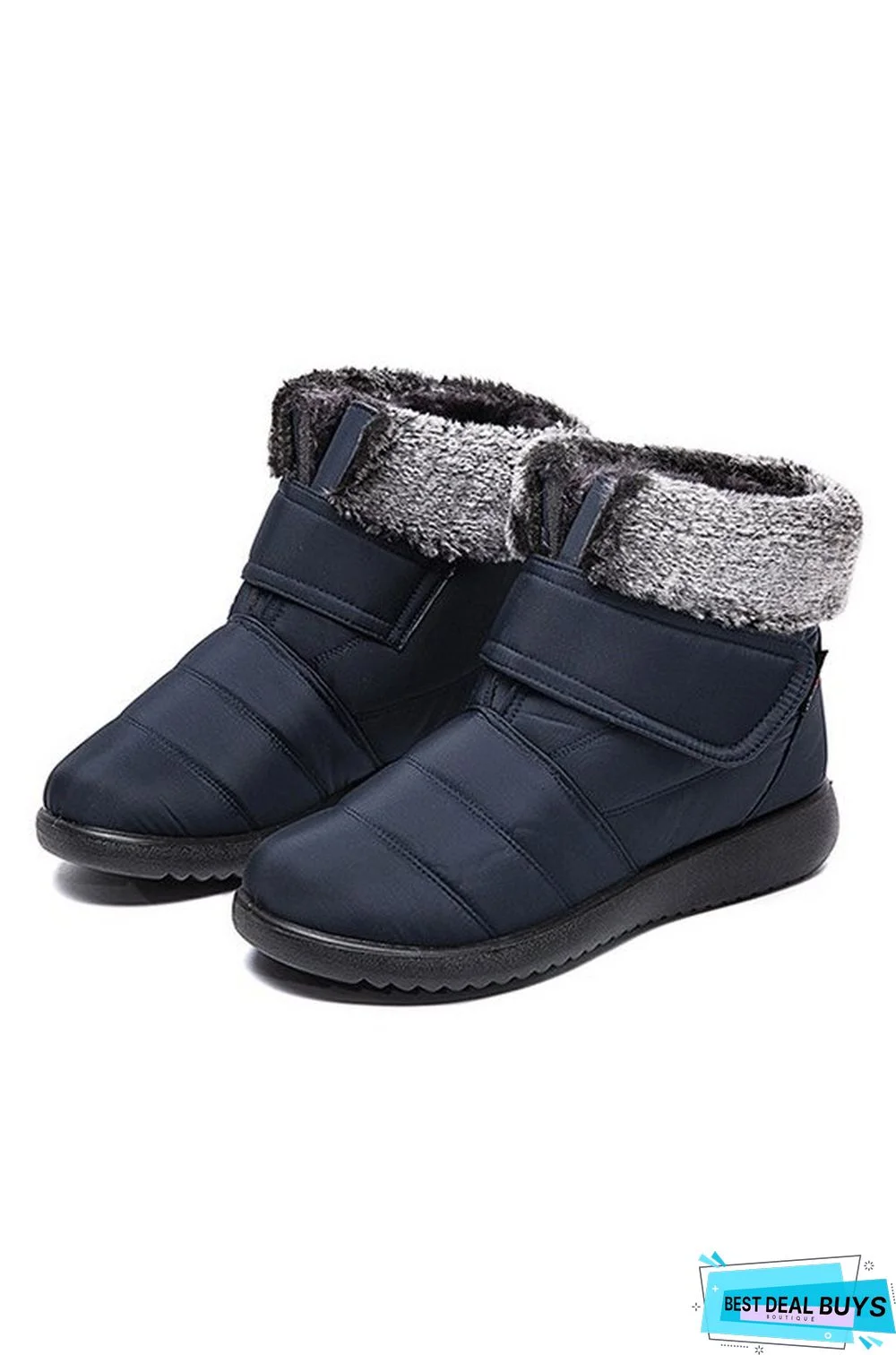 Faux Fur Cuff Snow Boots with Hook and Loop