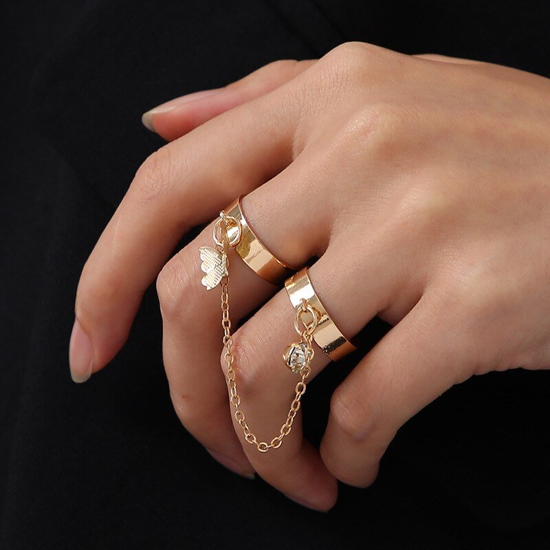 UsmallLifes King   Individuality chain combination butterfly ring opening conjoined ring index finger ring US Mall Lifes