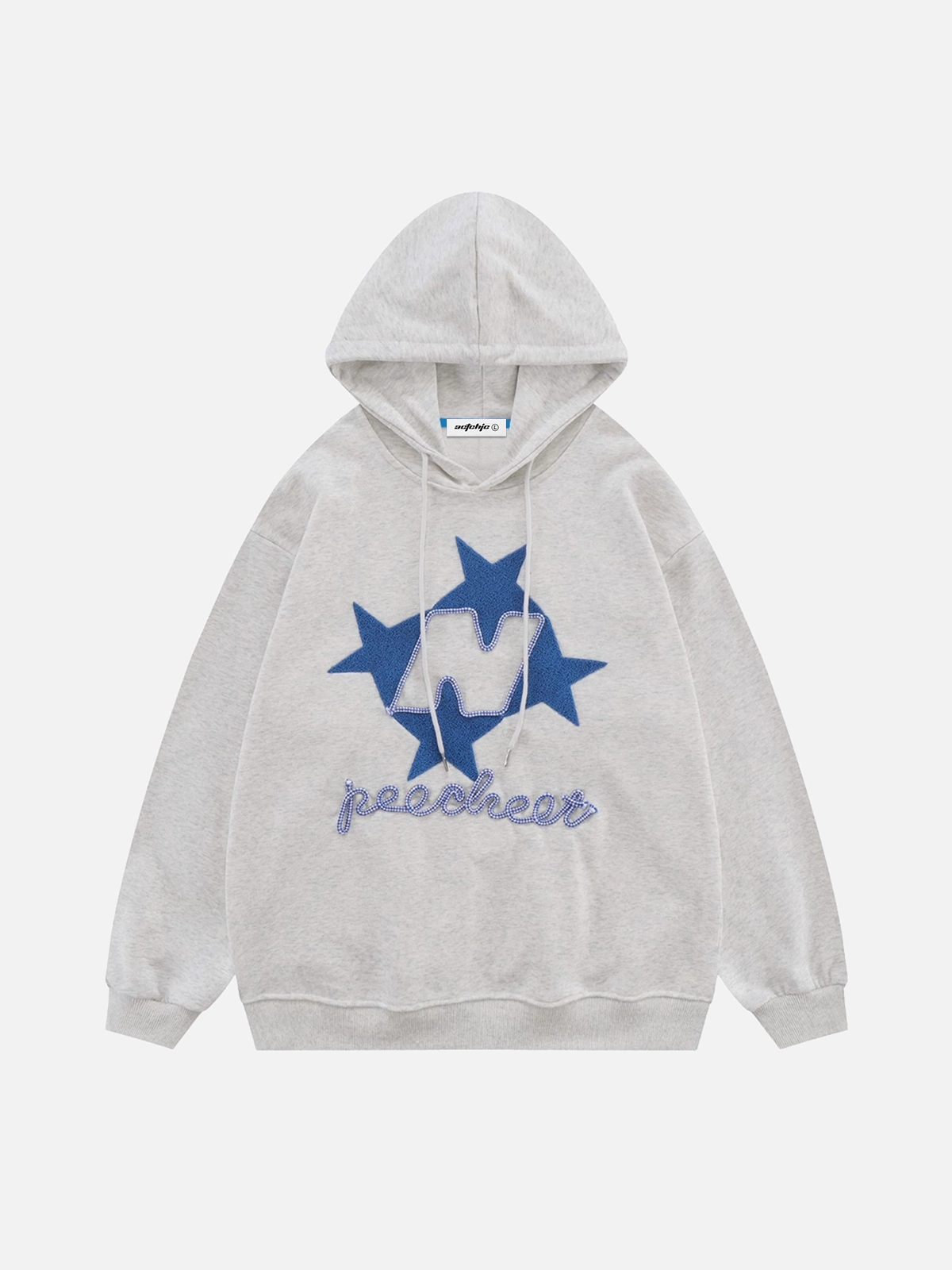 Grey Stellaris Embroidered Y2k Hoodie Front