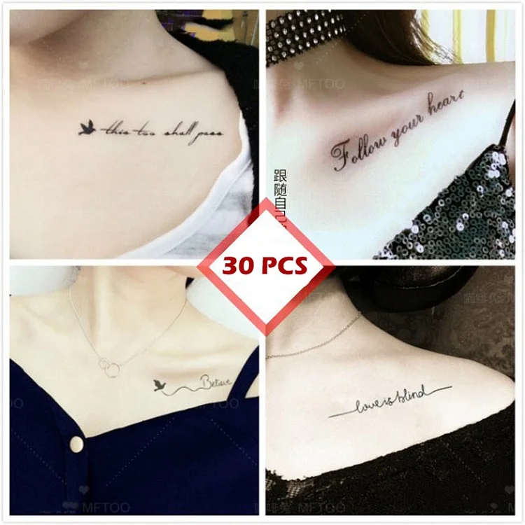 30 Sheet Waterproof Temporary Tattoo Sticker Black Devil Doesn't Sleep English Letters Tatoo Fake Tatto Neck Wrist For Woman Men