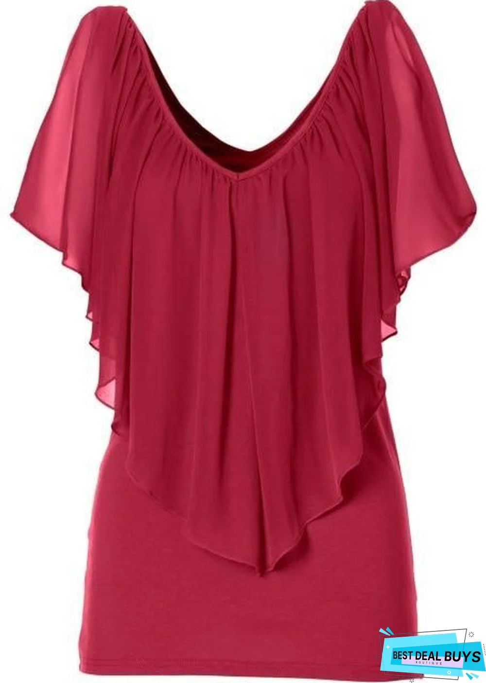 Women Sexy V Neck Cold Shoulder Ruffle Chiffon Solid Pleated Tops Plus Size Blouse Shirt