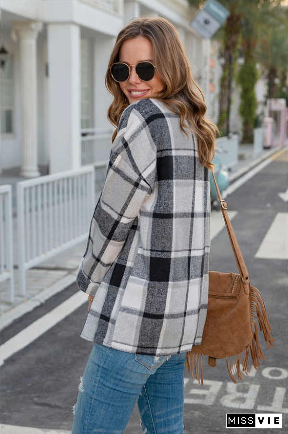 Fashion Regular Plaid Loose Shirt Coat