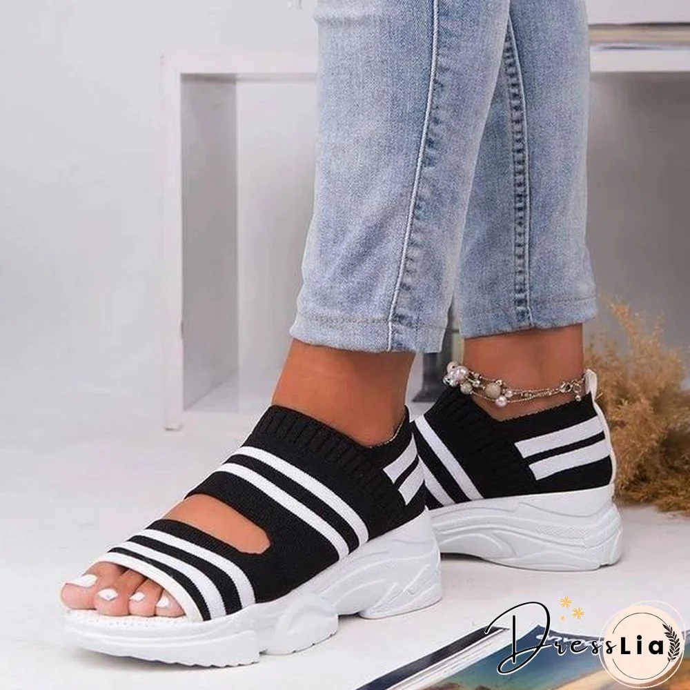 New Women Sandals High Heels Platform Women Shoes Summer Casual Female Sneakers Knitting Slip On Peep Toe Women Sandals