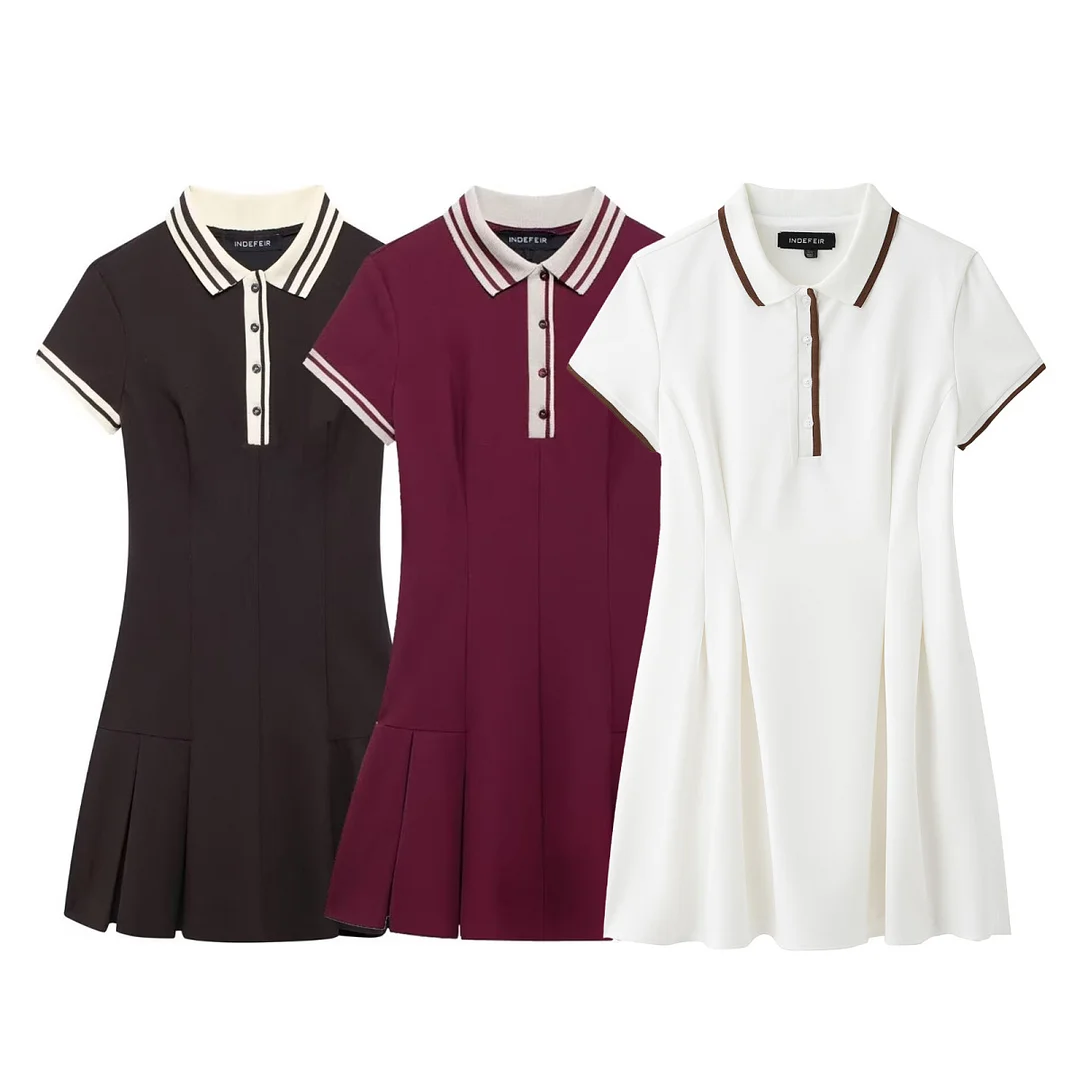 Nigikala Nigikala 2025 New Women's Retro Body-Creats Bumping Color Ribs Wide Folding Dress