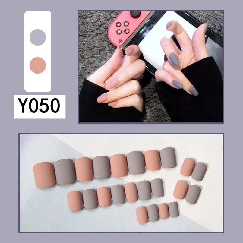 Fashion 24pc/set French Styel Press On False Nail Tips 10 Sizes Fake Nails Full Cover Nail Tips With Nail Adhesive Tab Sticker-Nail Inspo