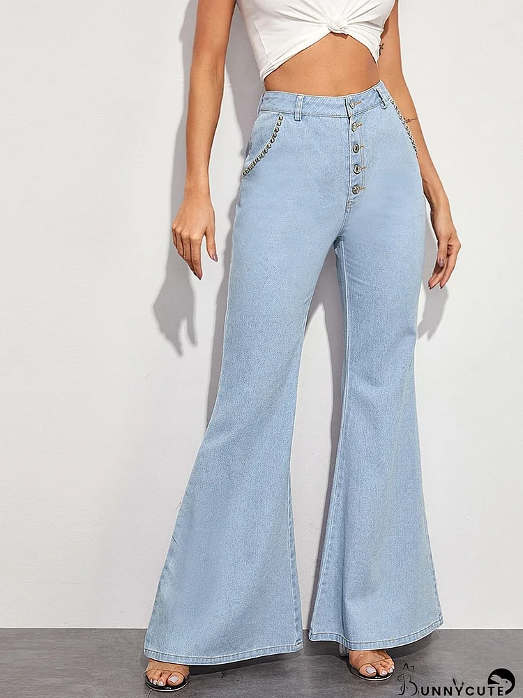 Button Fly Wide Leg Jeans