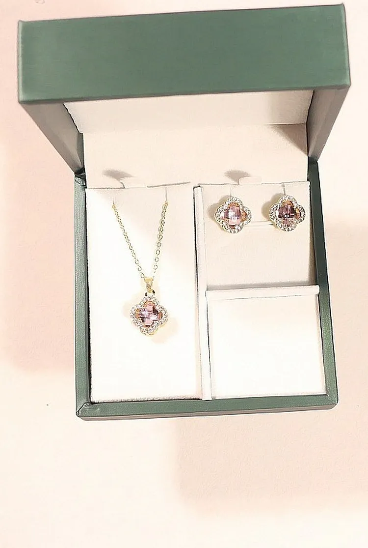Clover Necklace and Earrings Set Minimalist Women's Jewelry