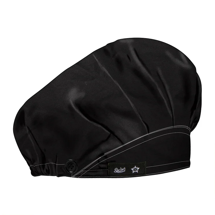 Women's Black Bouffant Hats Beanies Working Cap Button Sweatband Adjustable