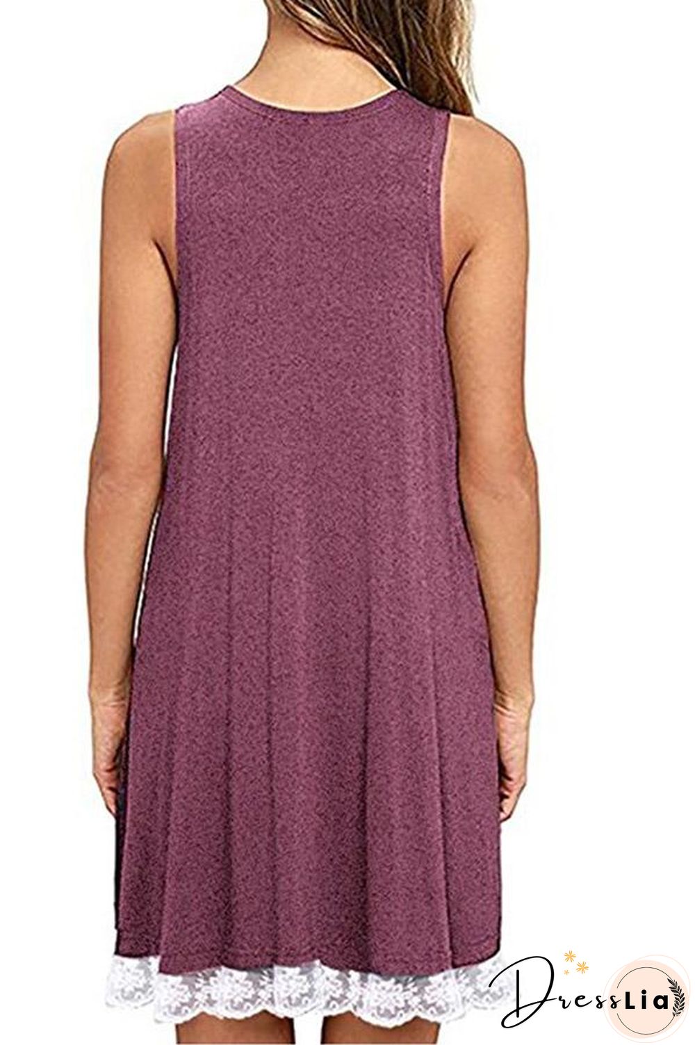 Solid Color Sleeveless Lace Dress