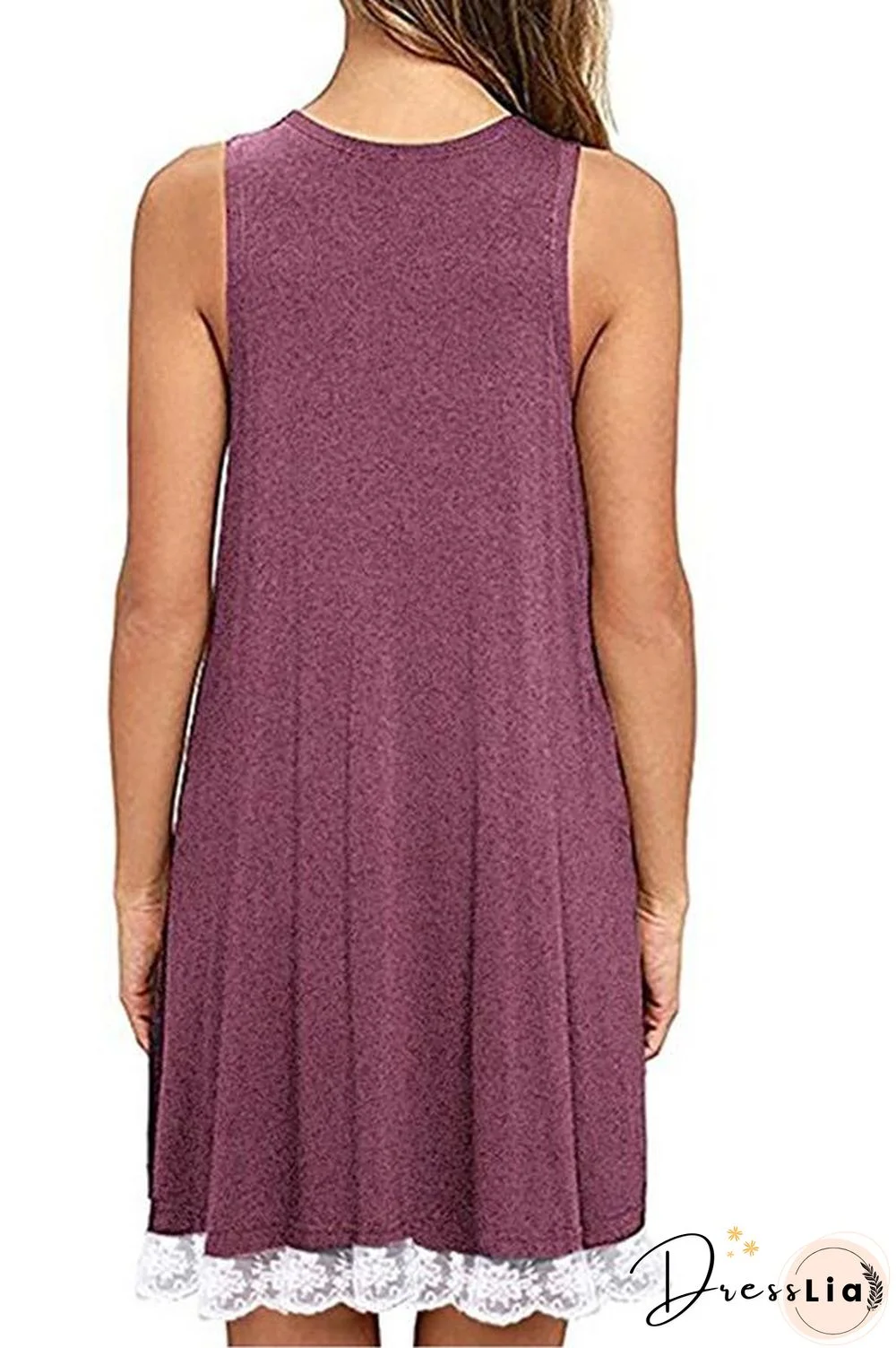 Solid Color Sleeveless Lace Dress