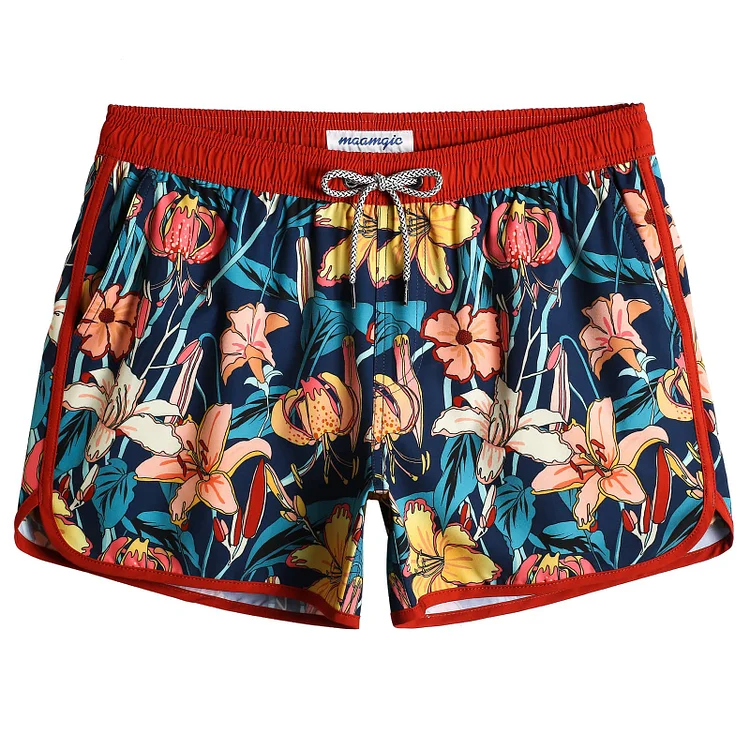 4.5 Inch Inseam Vintage Stretch Lily Bouquet Swim Trunks