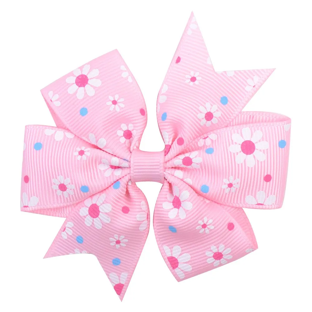 20pcs/lot Printed Flower Hair Bows With Clip For Baby Girls Grosgrain Ribbon Boutique Hair Clip Barrettes Hair Accessories 039