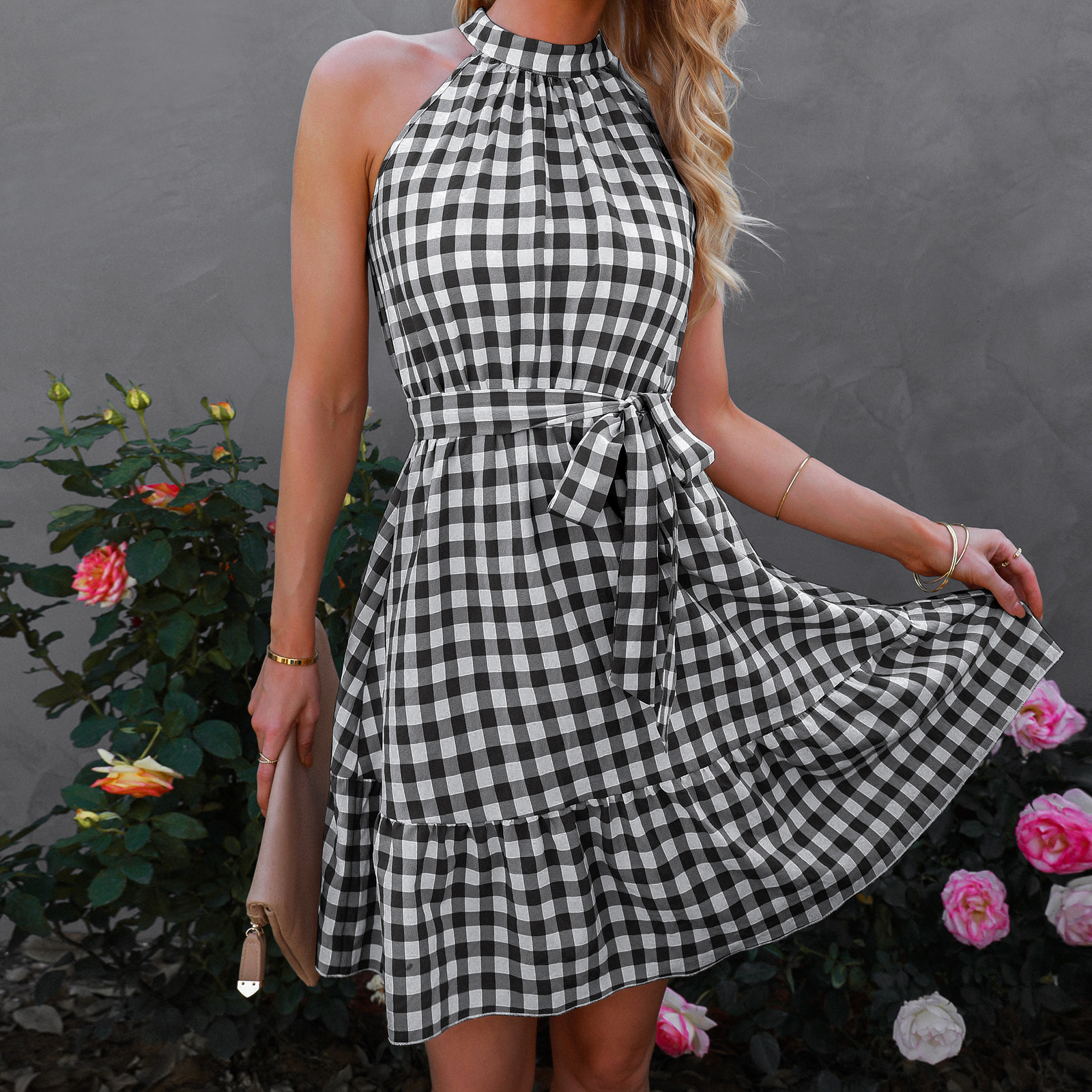 Mature Women Summer Wrap Chest Sleeveless Ruffle Dress