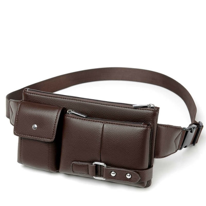 Mongw Pocket Fanny Pack PU Leather Waist Bag Slim Shoulder Bag Hip Purse Adjustable Belt Strap Casual Pouch Outdoor Day Bag