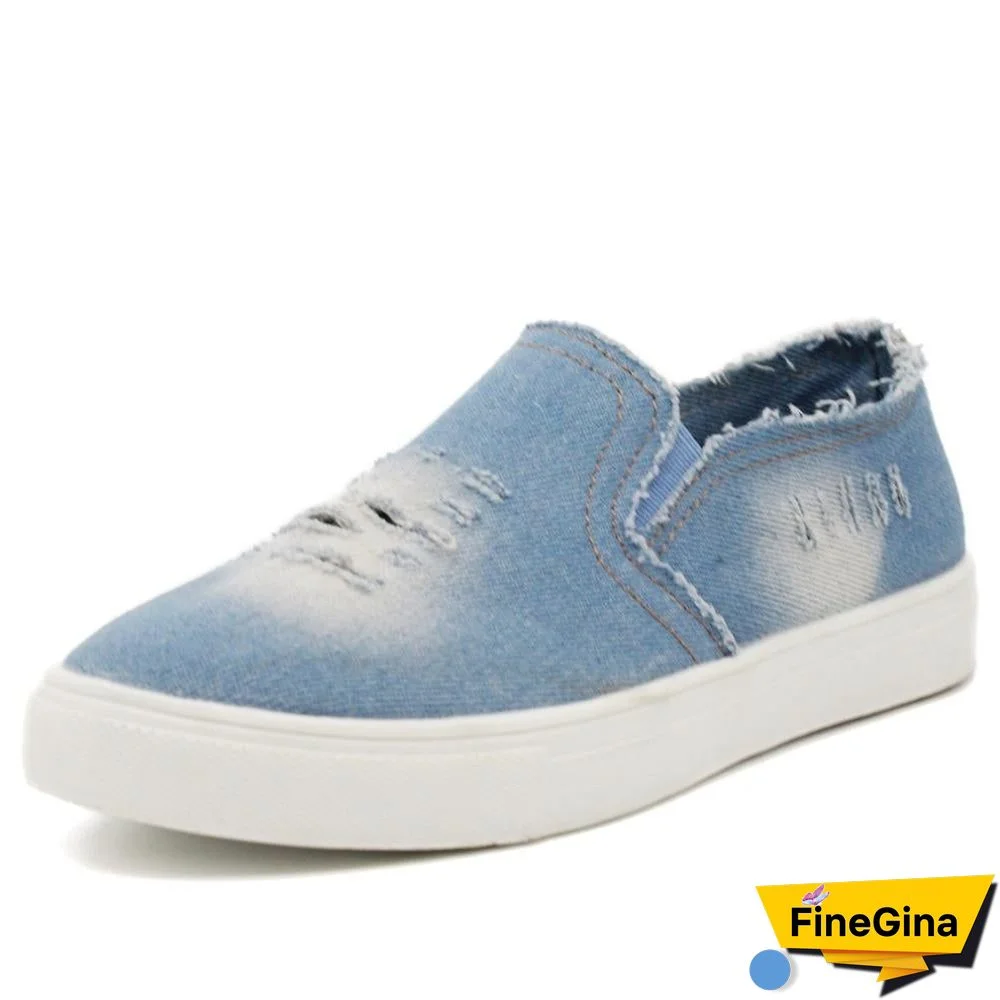 Women Denim Canvas Casual Platform Breathable Footwear Classic Loafers A Pedal Lazy Sneakers Shoes