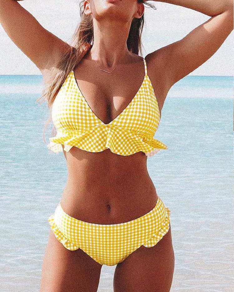 Yellow Gingham Ruffle Bikini