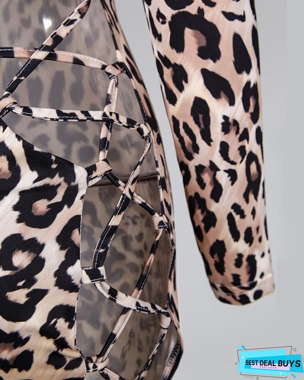 Leopard Lace Up Backless Bodycon Dress
